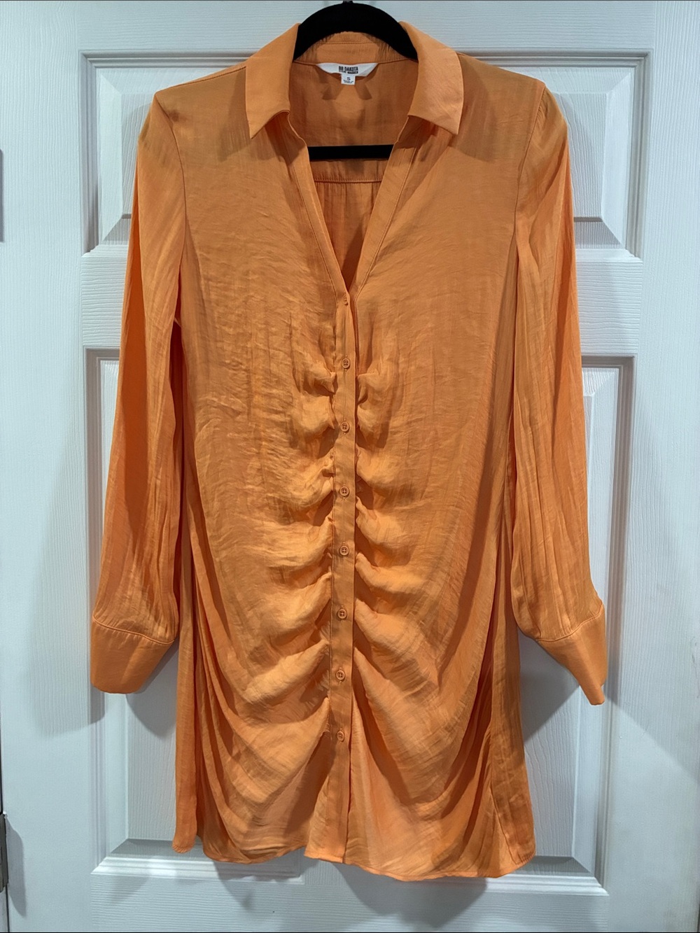 BB Dakota Steve Madden Mango Peach Ruched Button-Down Tunic Mini Dress S